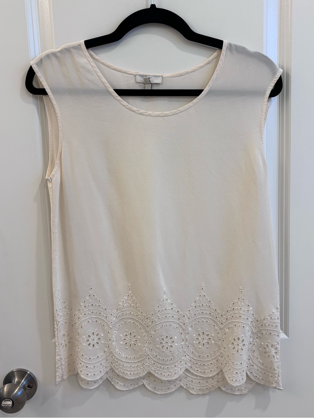 Joie Cream Sleeveless Tank with Scalloped Eyelet Hem